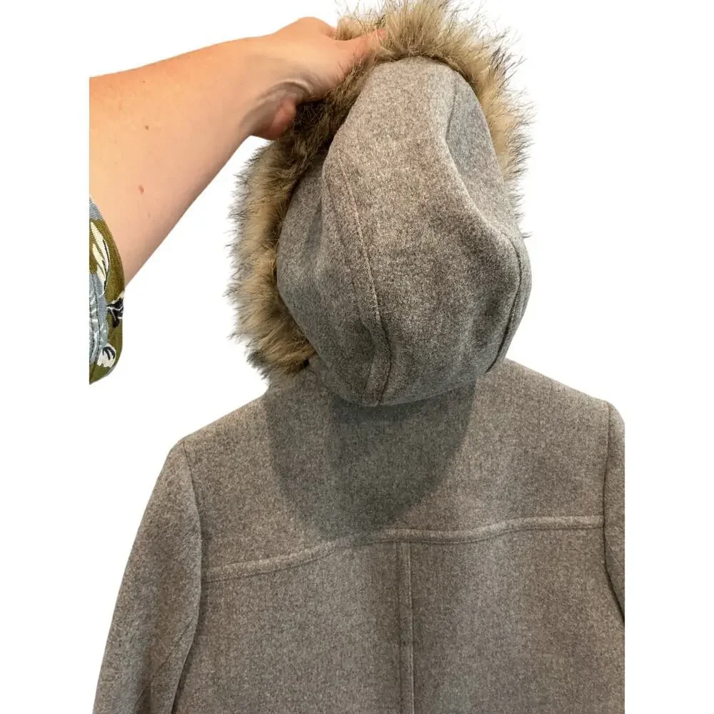 J.CREW Vail Faux Fur Parka Coat Hooded Peacoat Grey Classic Preppy Twee - Picture 11 of 11